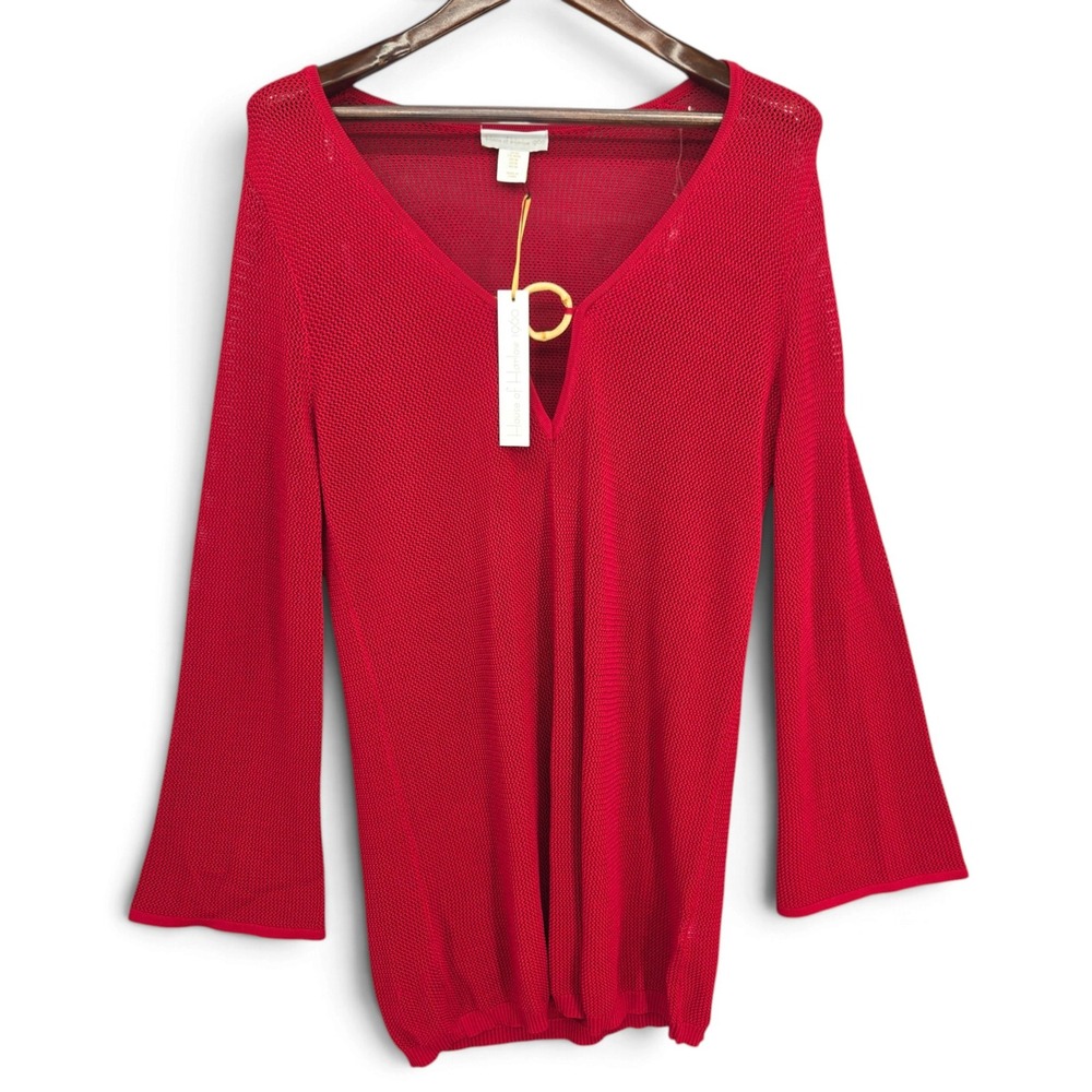 House of Harlow 1960 M Red Open Knit Bell Sleeve Top Swim Cover Up NWT Boho